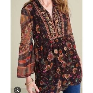 Soft Surroundings Floral Embroidered Tunic‎ Bell Sleeve Bohemian Top